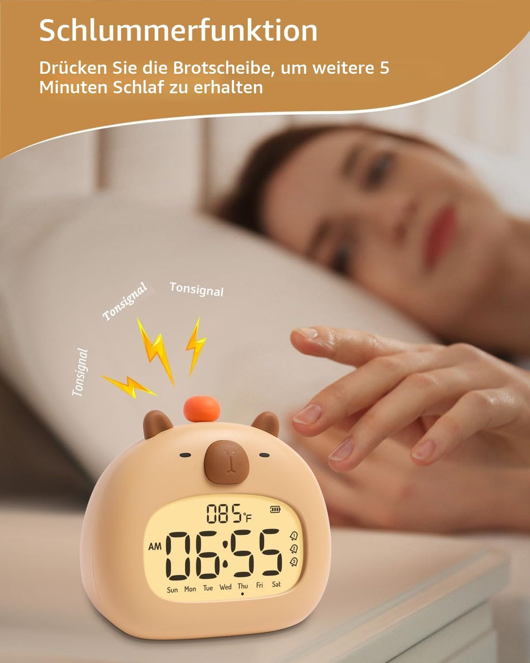 IHALO Capybara Wecker Digital, Wecker Kinder mit Nachtlicht, LED-Display, Ok to Wake 2 Alarme, Woche
