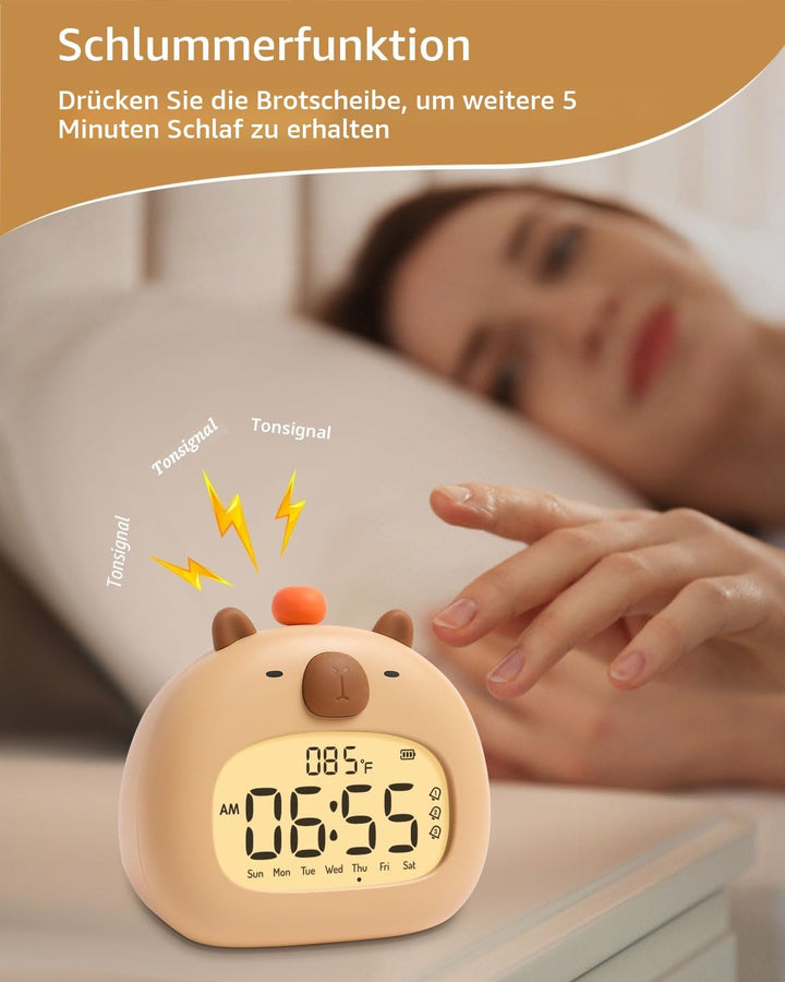 IHALO Capybara Wecker Digital, Wecker Kinder mit Nachtlicht, LED-Display, Ok to Wake 2 Alarme, Woche