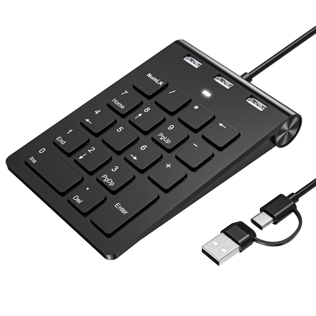 Numeric Keypad Wired Numpad, USB A/USB C Ziffernblock Ergonomischer Mini Nummernblock mit 3 USB 2.0