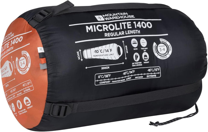 Mountain Warehouse Microlite 1400 Schlafsack Licht Koralle Reissverschluss links - reg. Länge (200cm