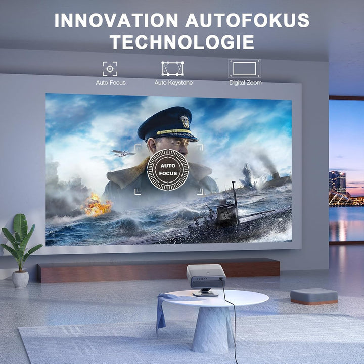 Smart Beamer 4K 【Offiziell APPs & Dolby Audio】4000 ANSI LED Video Projektor, Autofokus & Trapezkorre