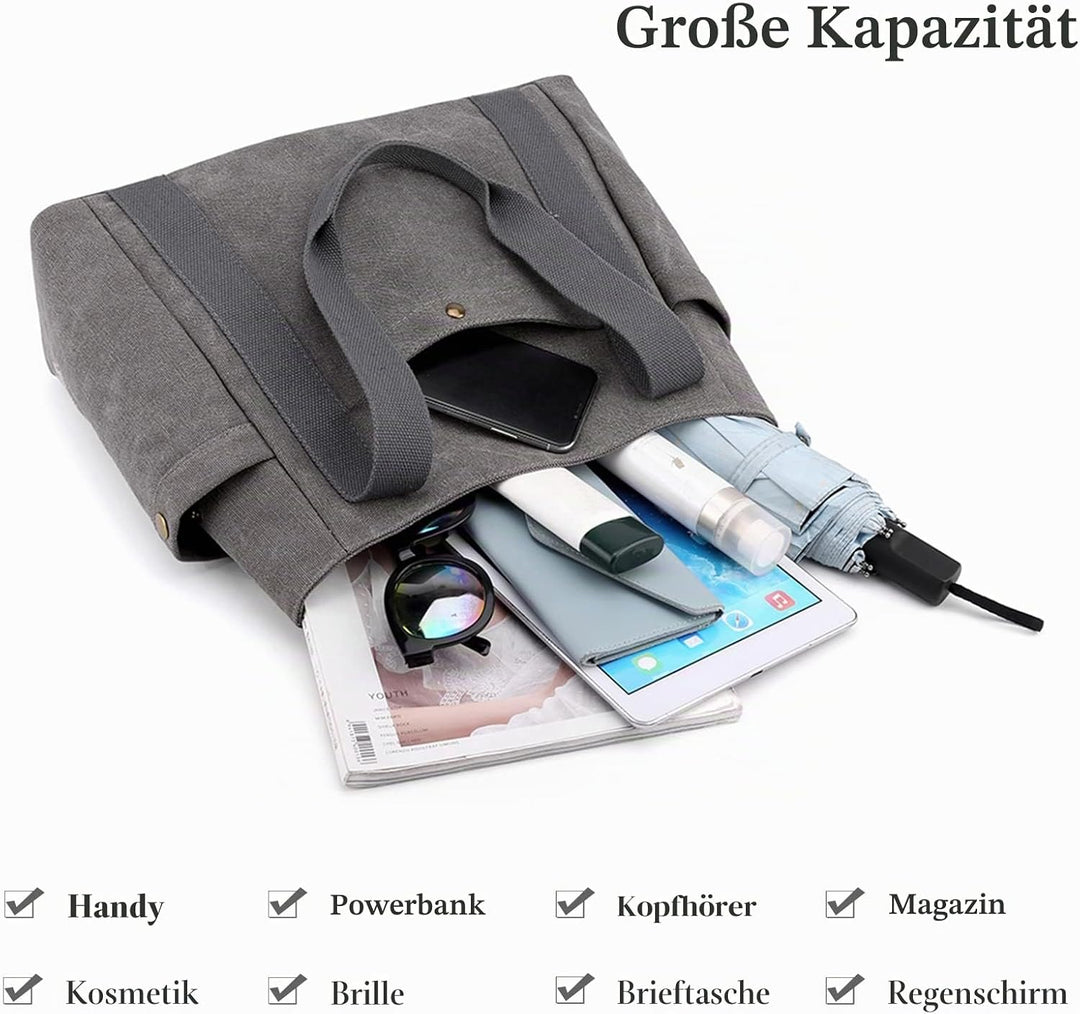 PORRASSO Canvas Schultertasche Einfache Handtasche Damen Tote Bag Mädchen Henkeltasche Strandtasche