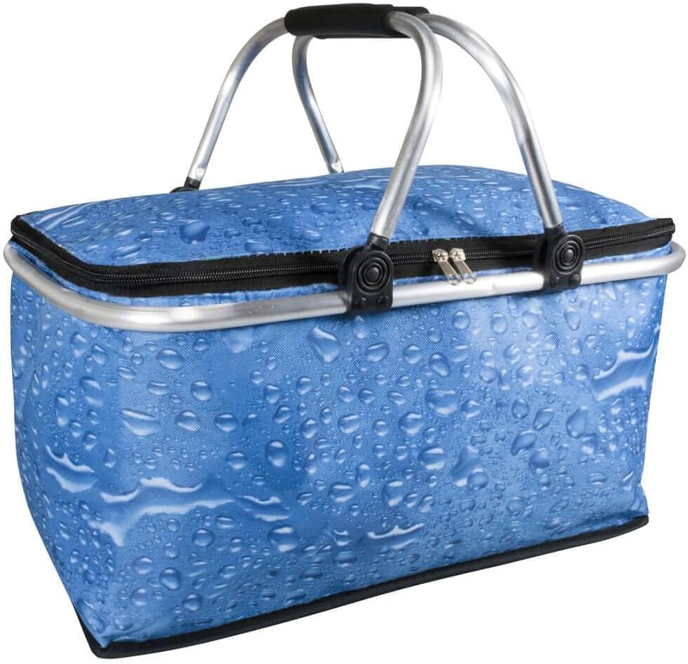 Thermo-Einkaufskorb mit Aluminiumrahmen, Blau, 30 Liter, 47x27x23 cm, Faltbar, Isoliert, 600D Polyes