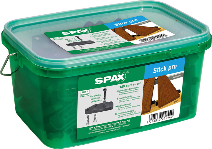 SPAX Stick pro, unsichtbare Terrassenbefestigung auf Holz und Aluminium, 120 Sticks, inklusive Zylin