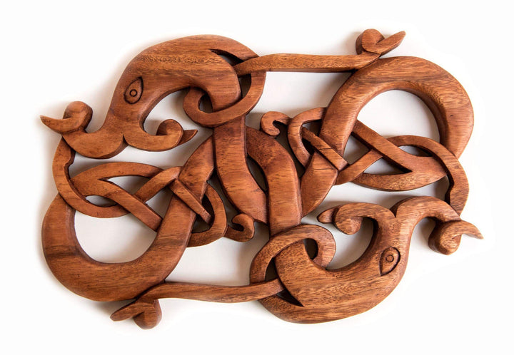 Windalf Handarbeit Vikings Wand-Ornament Symar 31 cm Wikinger Schutz-Drachen Holz-Wandrelief Nordisc