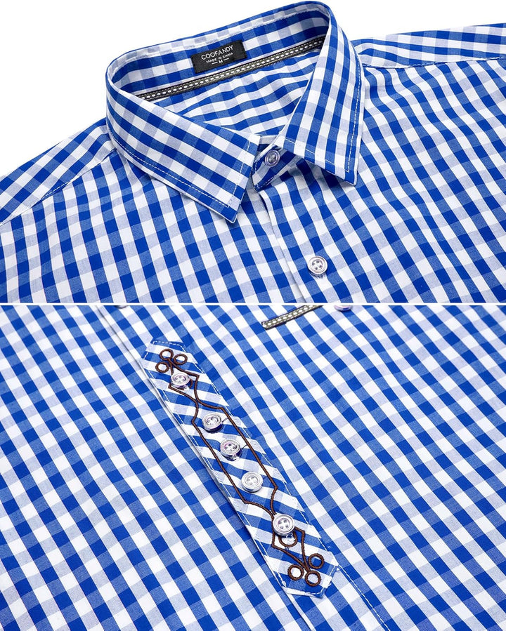 COOFANDY Hemd Herren Langarm Trachtenhemd Kariertes Oktoberfest Hemd Freizeithemd Karohemden Herrenh
