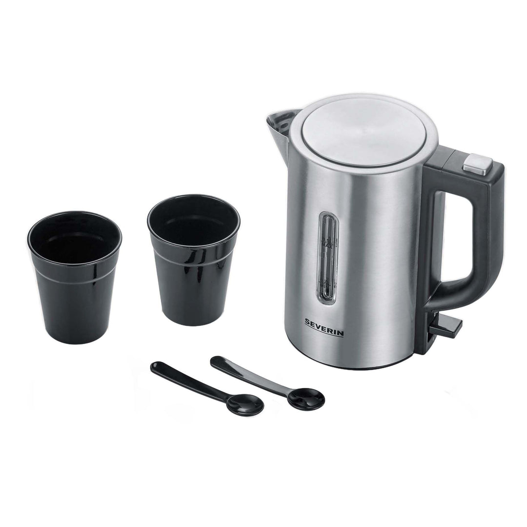 SEVERIN Reise-Wasserkocher-Set, Mini-Reisewasserkocher für 0,5 L, elektrischer Wasserkocher mit 2 Ku