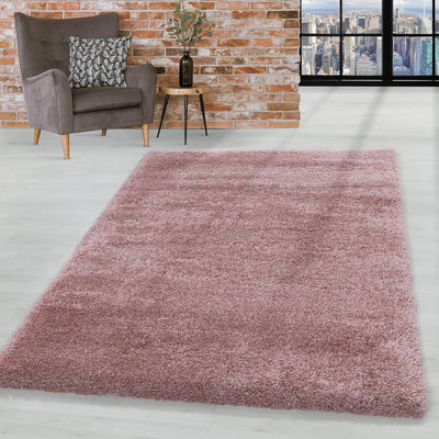 HomebyHome Teppich Wohnzimmer Hochflor Shaggy 50 mm Florhöhe Rosa 80x250 cm - Teppich Schlafzimmer L