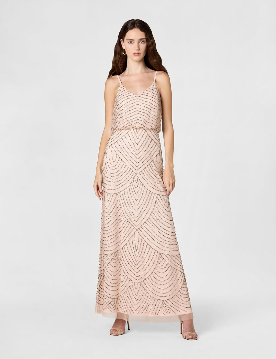 Adrianna Papell Damen-Blouson Perlenkleid 34 Mehrfarbig - Multicoloured (Blush/Gold), 34 Mehrfarbig