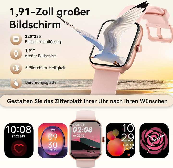 Smartwatch Herren Damen mit Telefonfunktion Alexa Integriert -Fitnessuhr 110+ Sportmodi &IP68-1,91"
