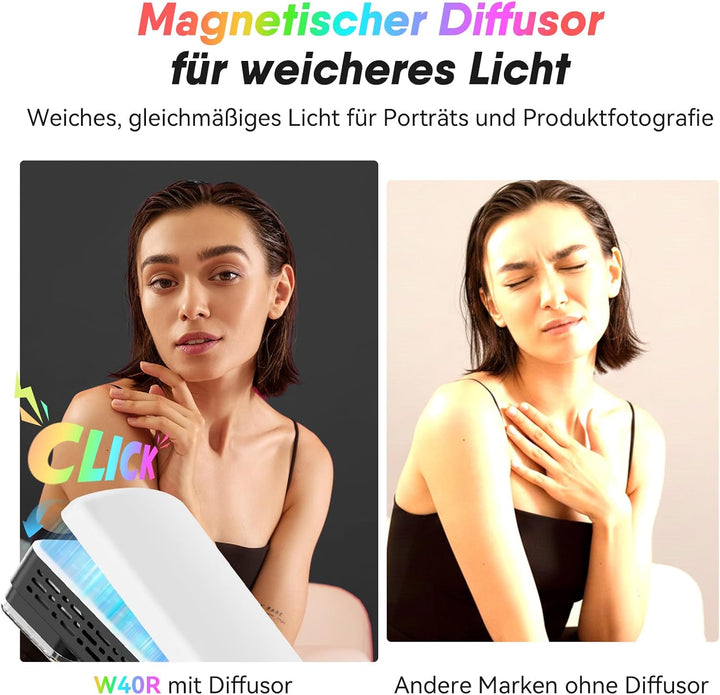 Moman Kleines LED-Kameralicht 40W, Full RGB Videoleuchten mit Diffusor, APP-Steuerung, 2500-9000K, C