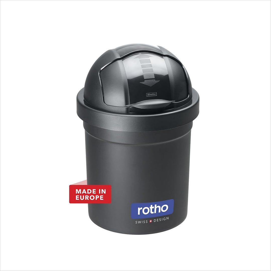 Rotho Roll Bob runder Mülleimer mit Deckel 10l, Kunststoff, schwarz, 10 l (26,5 x 26,5 x 39,5 cm) 10