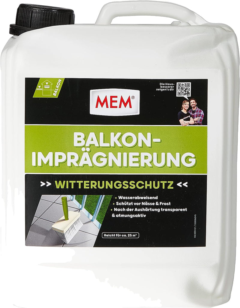 MEM Balkon-Imprägnierung, Für saugende Untergründe, Wasserabperleffekt, Wasserdicht und atmungsaktiv