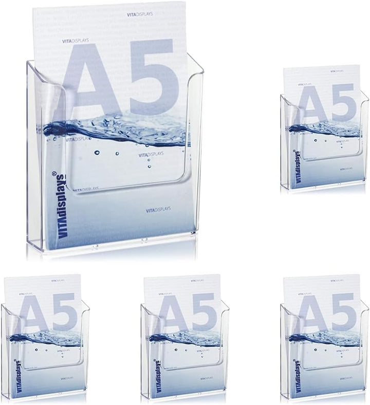 VITAdisplays® Wandprospekthalter/DIN A5, Transparent (NE-160WA) (Packung mit 5) 1 Stück (Packung mit