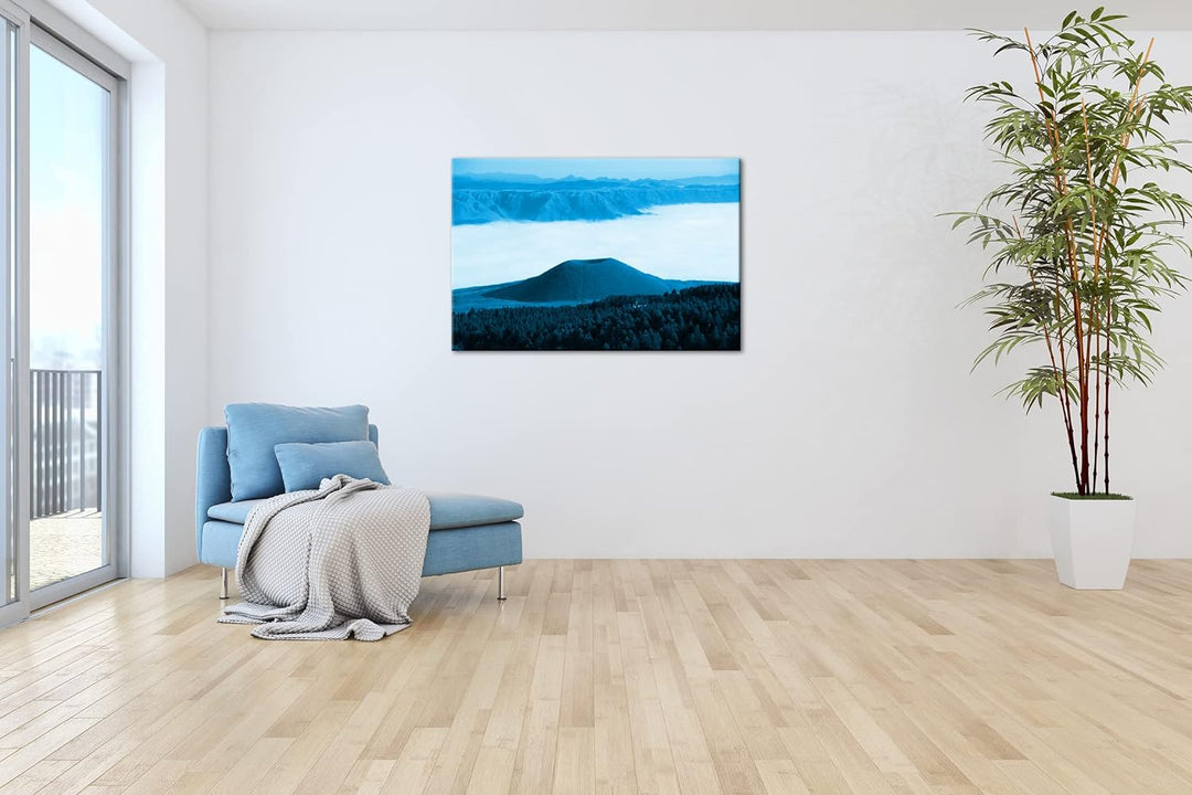 deyoli Aso Komezuka Vulkan in Japan Format 60x40 Effekt: Monocrome Blau als Leinwandbild, Motiv fert