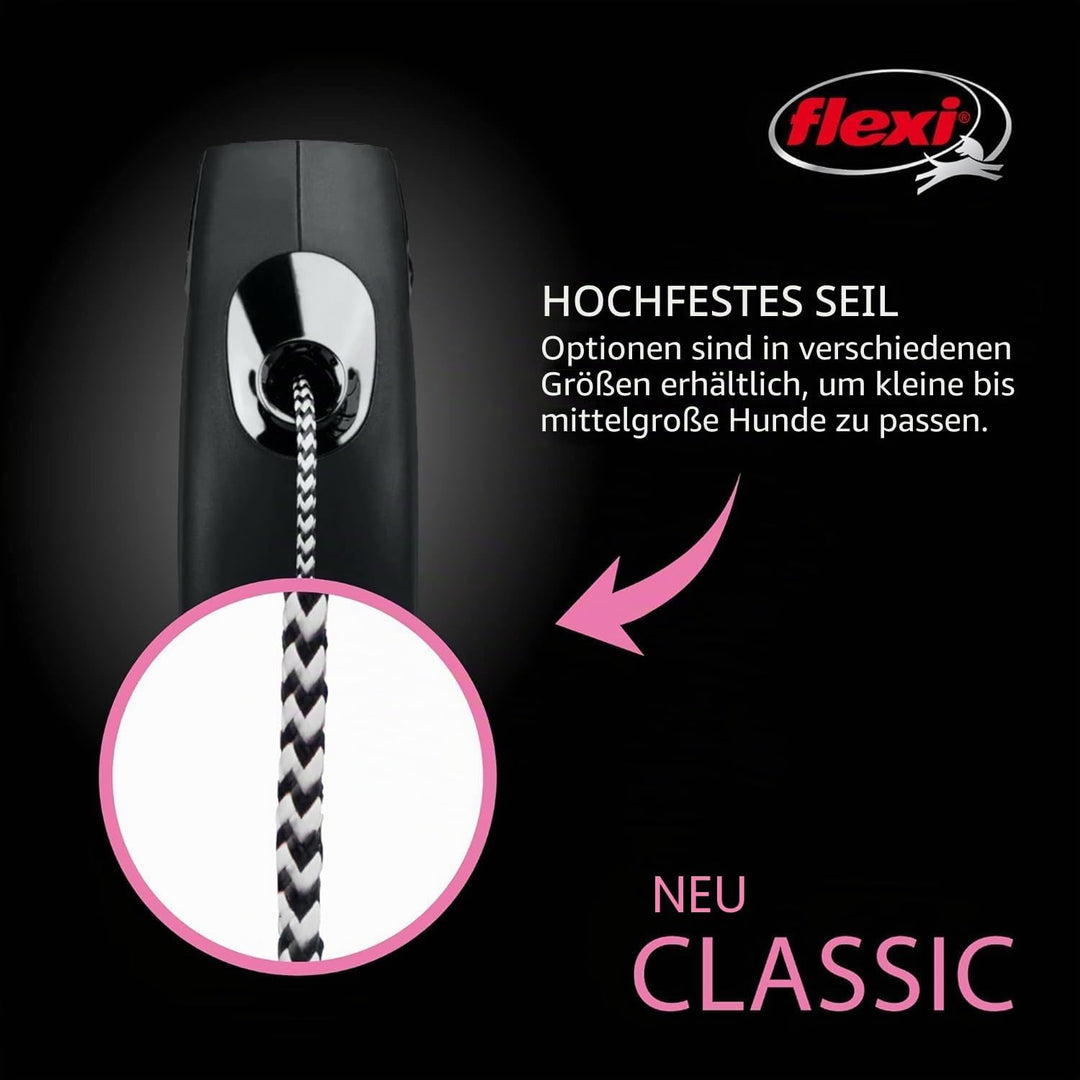 Flexi Classic Roll-Hundeleine (Seil), ergonomisch, langlebig und verhedderungsfrei, für Hunde bis zu