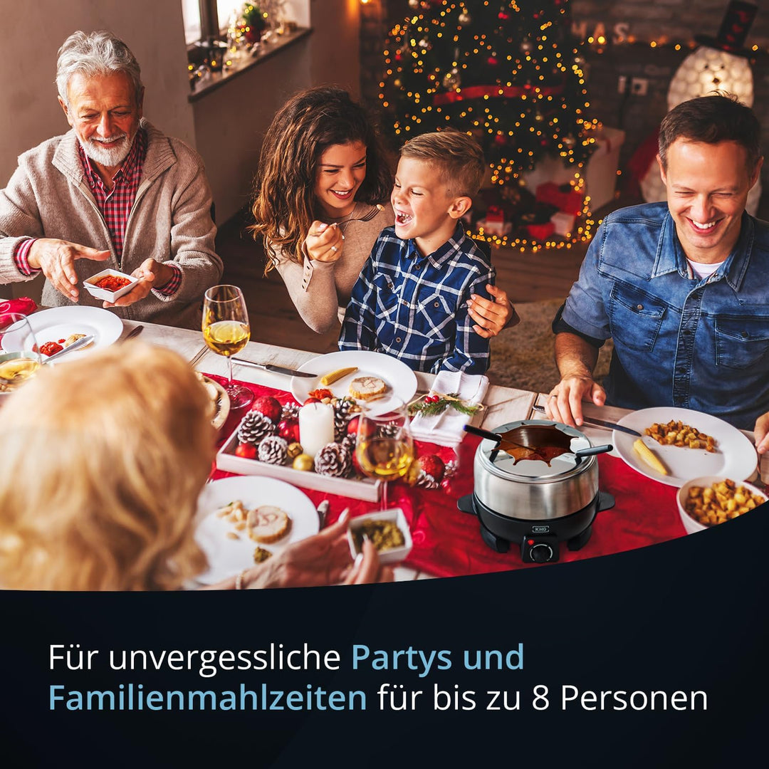 KHG Elektro-Fondue FO-800SE mit Edelstahl-Topf 1,8 L Silber für bis zu 8 Personen, variable Temperat