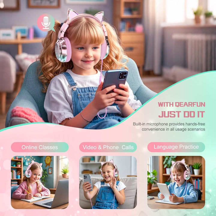 JYPS Kinder Kopfhörer, Kopfhörer Kinder mit Kabel, 85/94dB Lautstärkenbegrenzer, Audio-Sharing, Falt