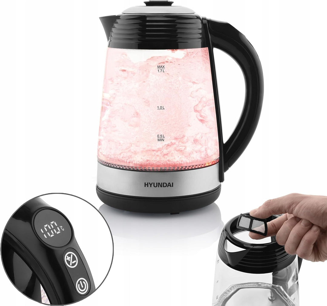 HYUNDAI VK 780 Glas Wasserkocher mit 7 Temperatureinstellungen I 40-100°C I LED Beleuchtung I Warmha
