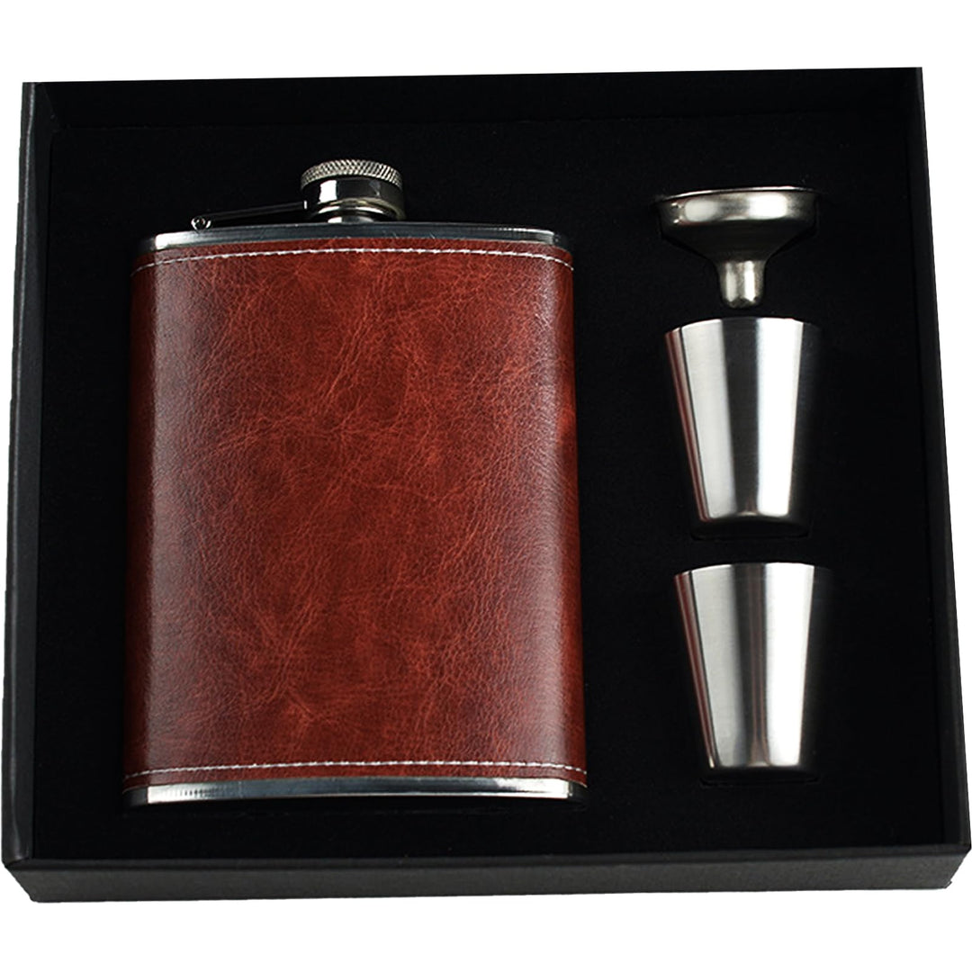Eiarrnp 8oz Braun Leder Klein Flachmann für Männer Frauen Leckenschutz Flachmann Set for Whiskey Vod