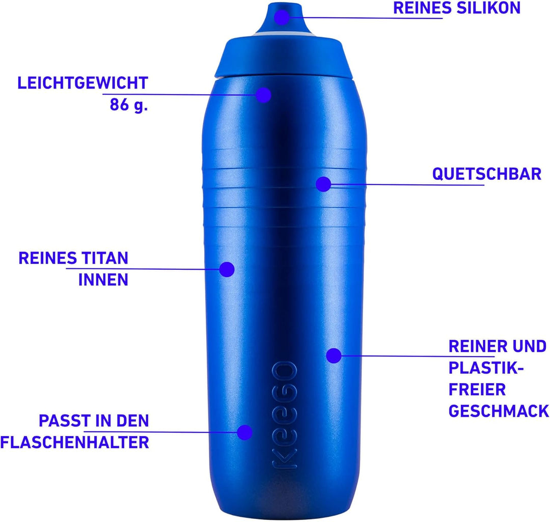 KEEGO | Die Evolution der Sportflasche | Elastisches Titan | Schützt vor Plastik im Wasser | Leicht