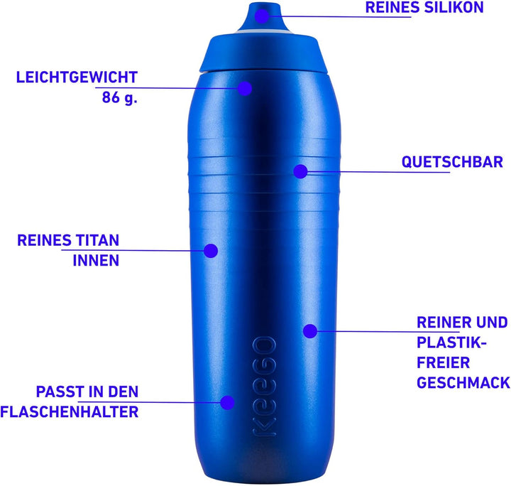 KEEGO | Die Evolution der Sportflasche | Elastisches Titan | Schützt vor Plastik im Wasser | Leicht