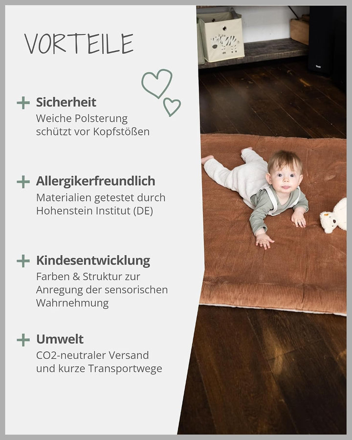 ULLENBOOM Krabbeldecke für Baby 100x100 cm - Dick und weich gepolstert Cord Caramel 100 x 100 cm, Co