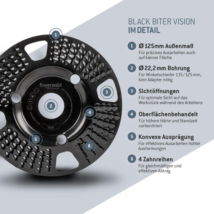 Bayerwald - Black Biter Vision Ø125 mm (Zum Abschleifen von Holz, Kunststoff etc.) | Geeignet für al