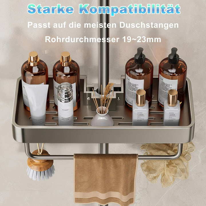 Duschablage ohne Bohren,rostfreie Badezimmer Organizer Duschregal für 19 mm - 23 mm Duschstange,Badr