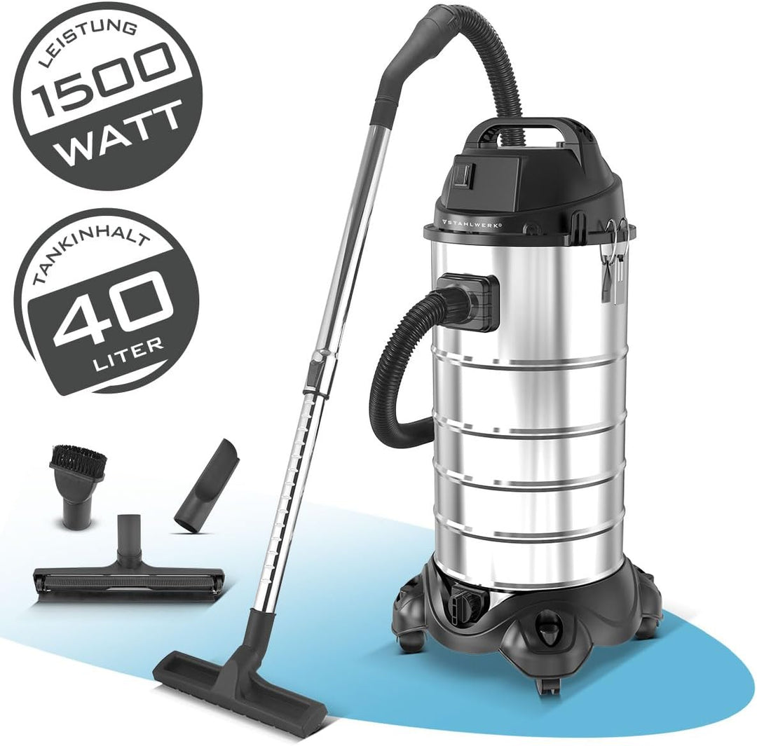 STAHLWERK Nass- und Trockensauger VCL-1500 ST – 1500 W Industriesauger mit 40 l Edelstahlbehälter, B