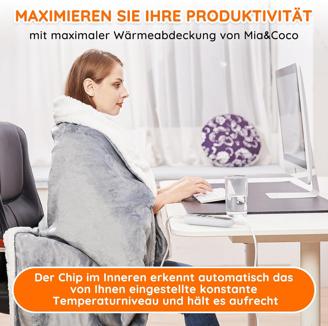 Mia&Coco Heizdecke mit Abschaltautomatik, 10 Heizstufen Up-to-9 Stunden Auto-Off-Timer Überhitzungss