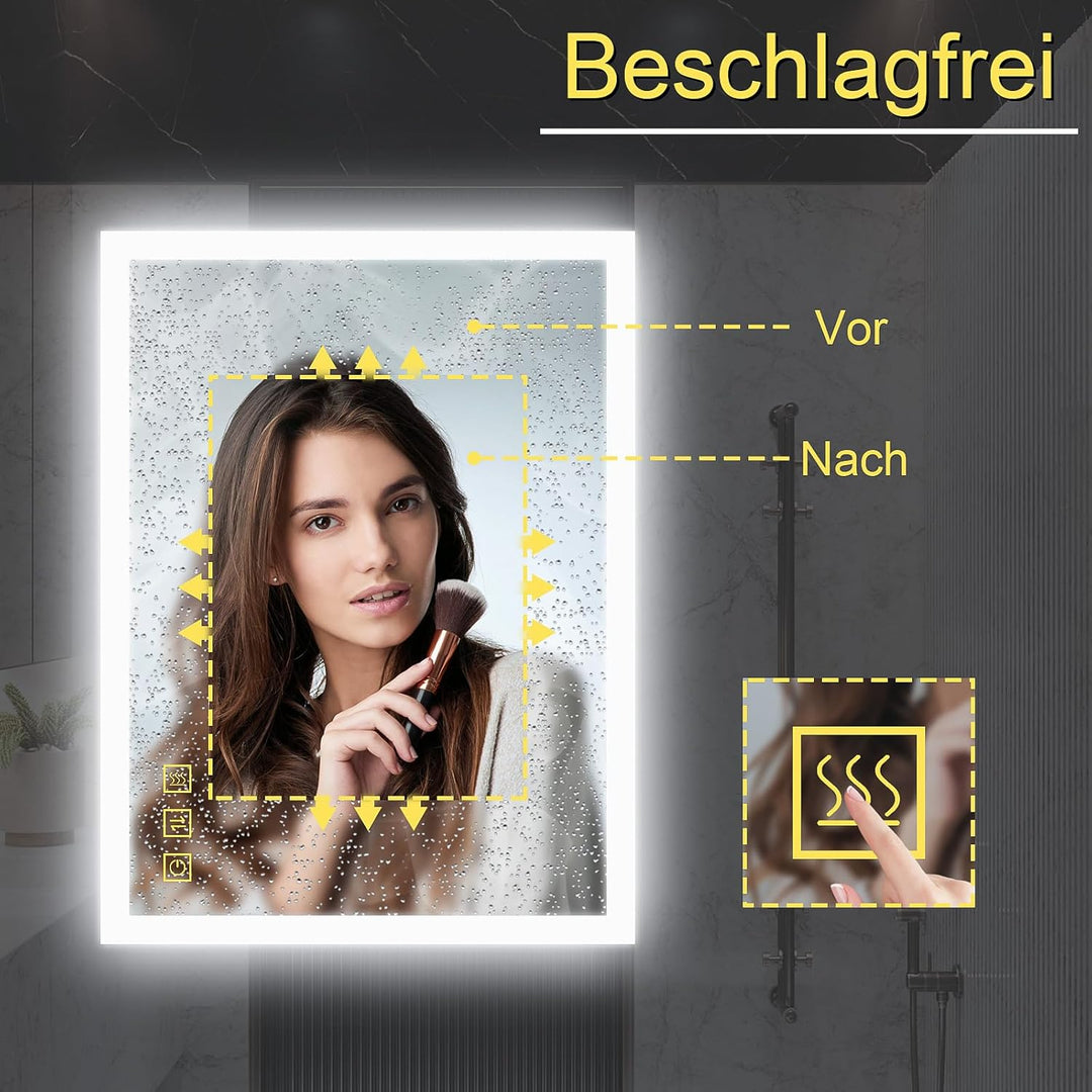 AI-LIGHTING Badezimmerspiegel mit Beleuchtung 80×60 cm Badspiegel mit Licht und Steckdose, Beschlagf