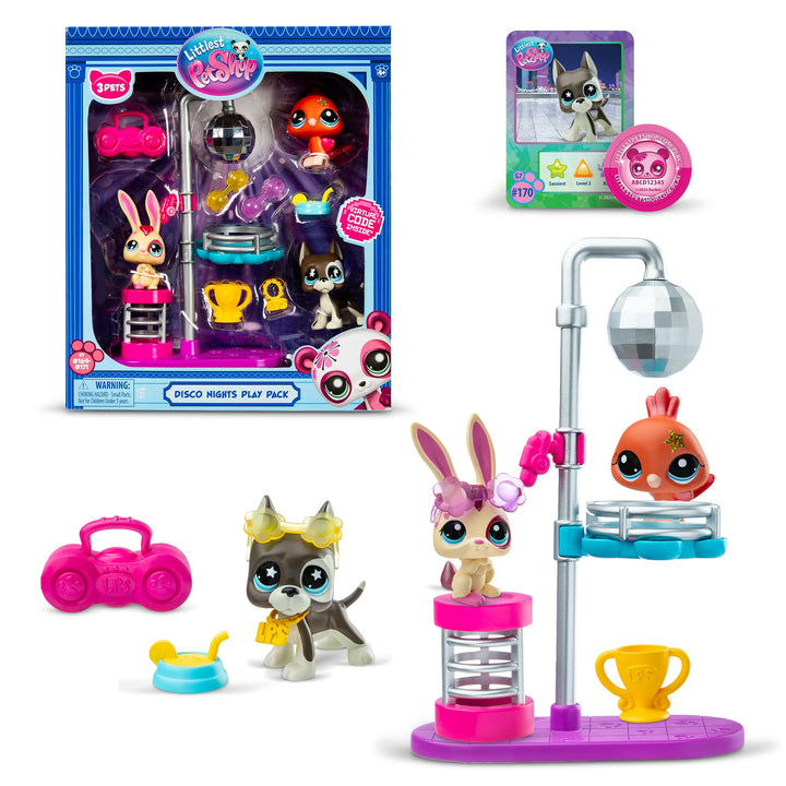 Littlest Pet Shop Disco Nights Play Pack - Features 3 bobblin' Pets - Offical LPS playset for Childr