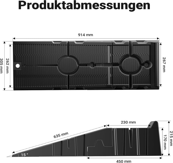 XPOtool teilbare Auffahrrampe 2er Set Schwerlast Autorampen bis 2,5 Tonnen aus Kunststoff für Pkws 2