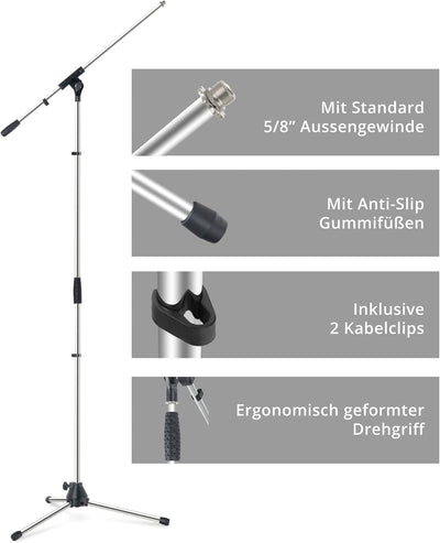 Pronomic Mikrofonständer MS-25C Pro 3x Set - dreibeinig mit Gummifüssen - Galgen in Länge und Neigun