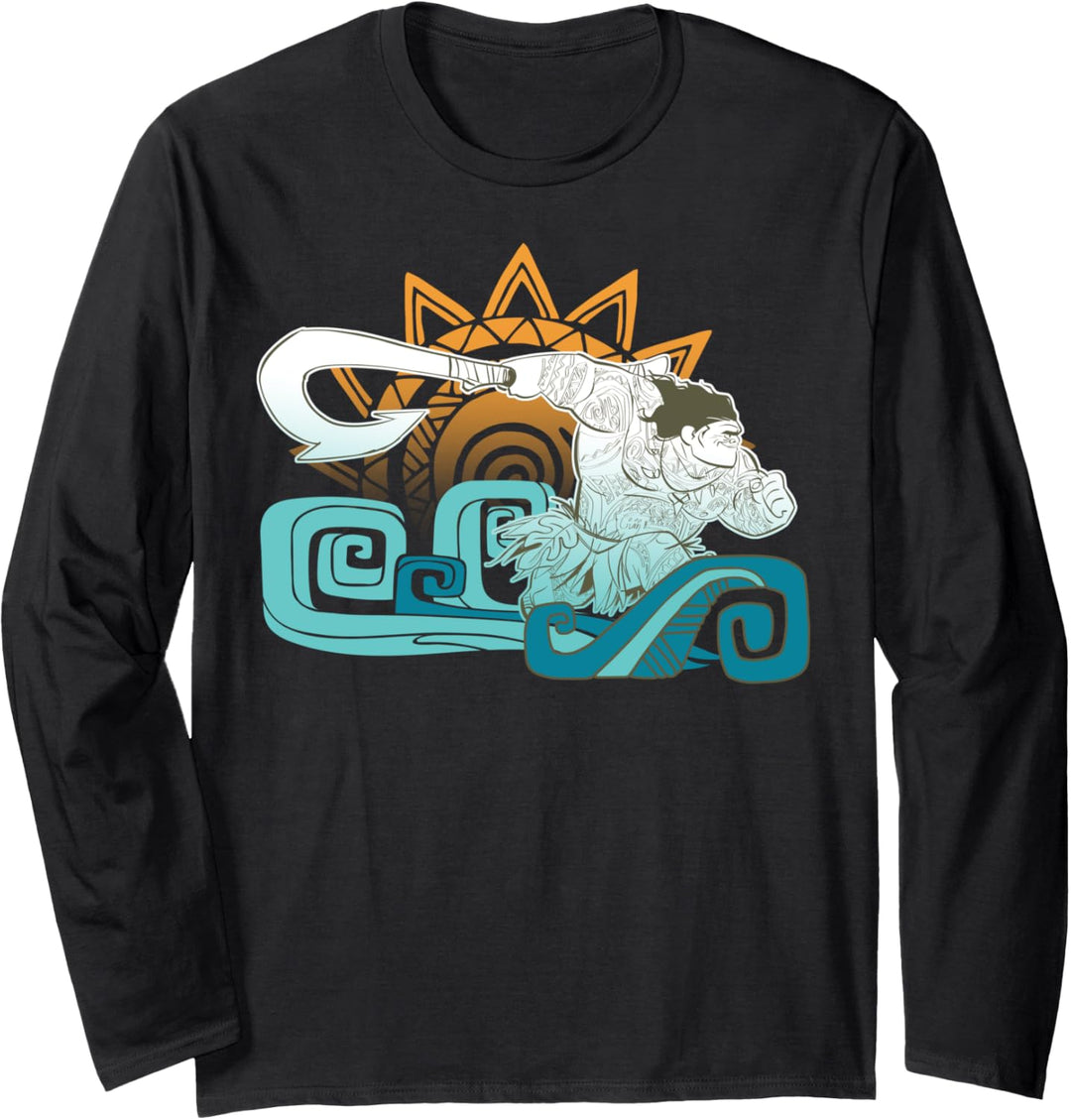 Disney Moana Maui Hook Geometric Sun Portrait Langarmshirt