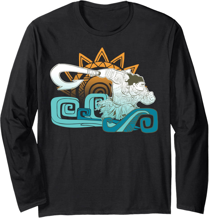 Disney Moana Maui Hook Geometric Sun Portrait Langarmshirt