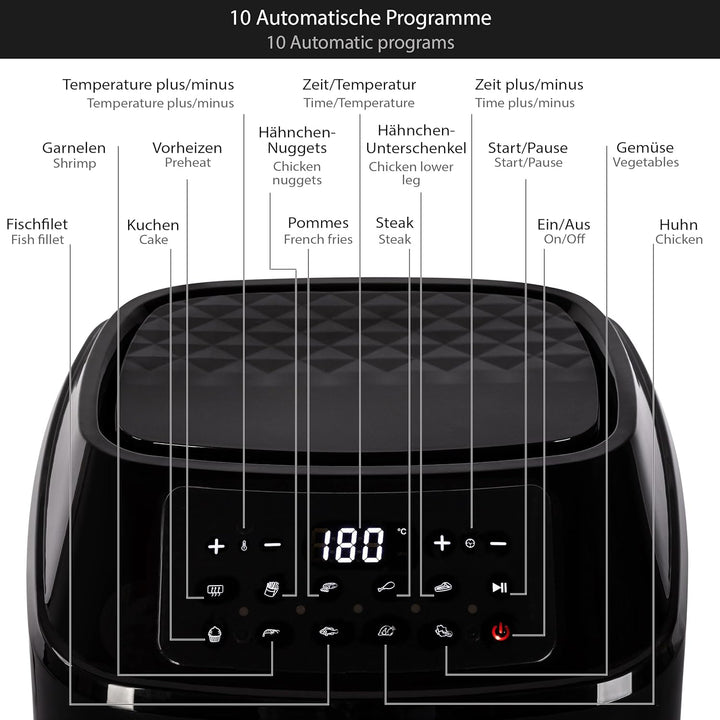 ONVAYA® Heissluftfritteuse | Airfryer XXL | Fritteuse ohne Öl & Fett | für 5-6 Personen | mit LED-Di