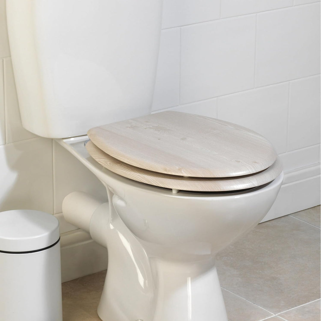 Beldray LA033710WOAK Toilettensitz aus Eiche weiss - 370 x 430 mm, Easy Fit 18 Zoll feuchtigkeitsbes