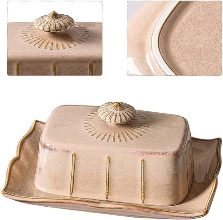 Butterdose aus Keramik, Käseteller, Vintage-Buttertablett mit Deckel, Bauernhaus-Käsebehälter, Behäl