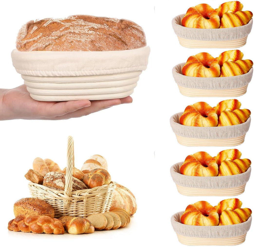 Ovaler langer Banneton-Brotgärkörbe, Rattankorb mit Leineneinsatz, Sauerteigbrot, Backzubehör für pr