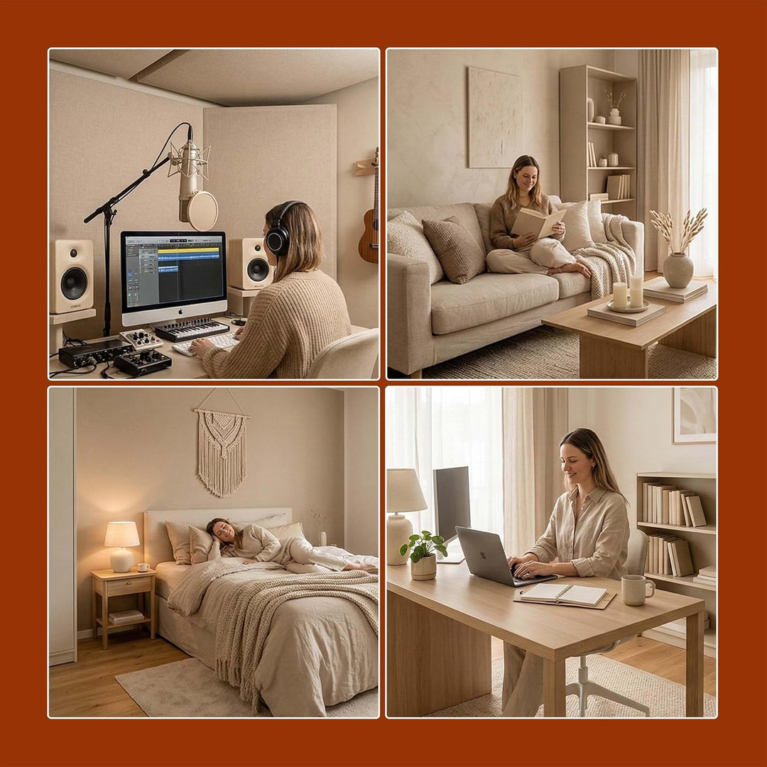 Relaxdays Akustikpaneele, 4er Set, 60 x 60 cm, Schalldämmung &amp; Wandverkleidung, Eiche Furnier, Wandp