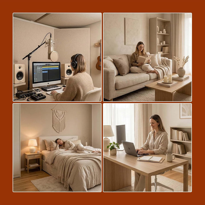 Relaxdays Akustikpaneele, 4er Set, 60 x 60 cm, Schalldämmung &amp; Wandverkleidung, Eiche Furnier, Wandp