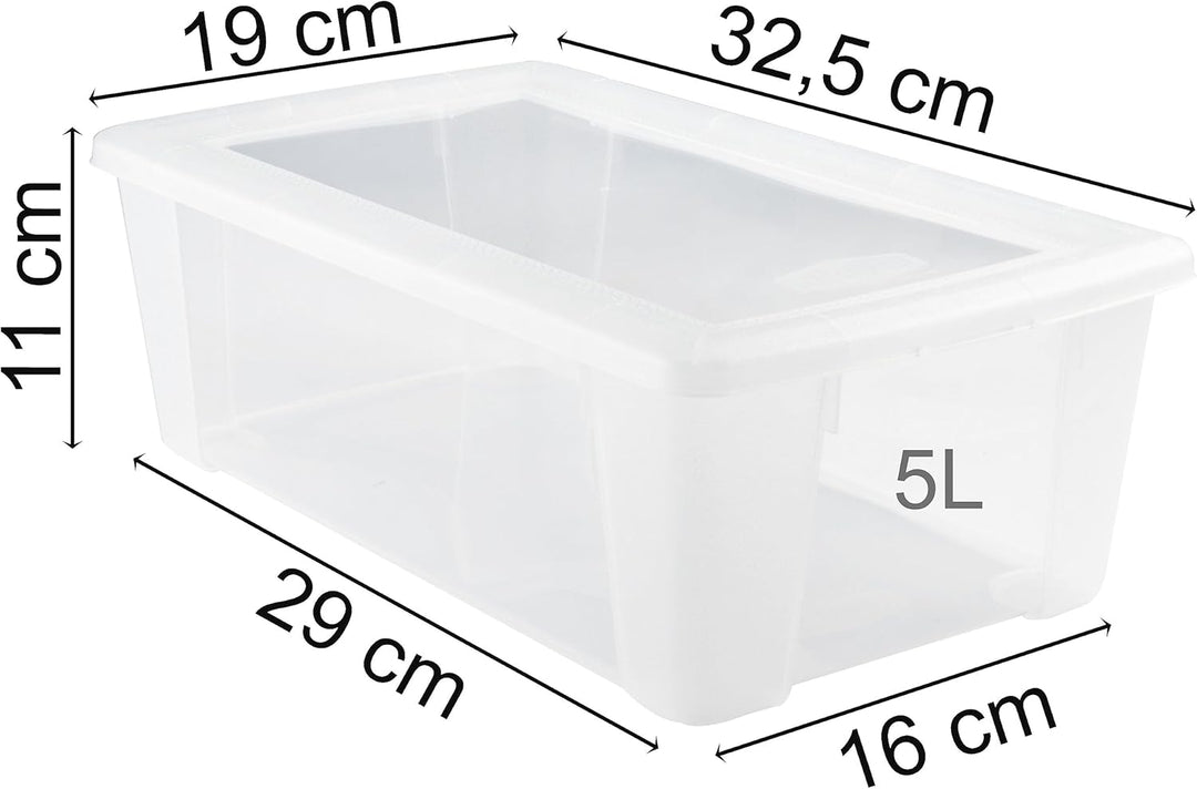 6 x Aufbewahrungsbox mit Deckel 5 Liter - 32x19x11 cm - transparent stapelbar LEBENSMITTELECHT - Sch