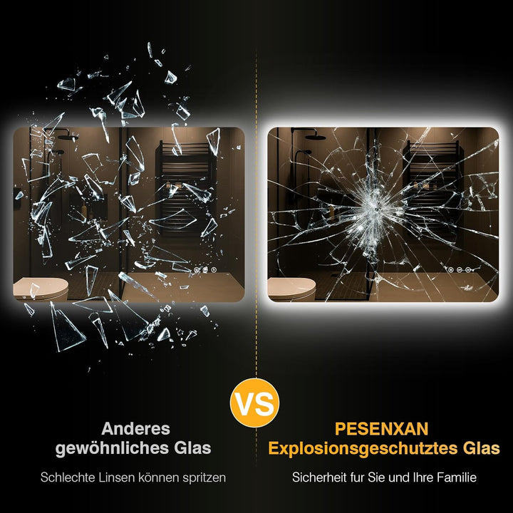 Badspiegel mit Beleuchtung 80x60cm, LED Spiegel Bad mit Antibeschlag, 3 Lichtfarben, Dimmbar, Rechte