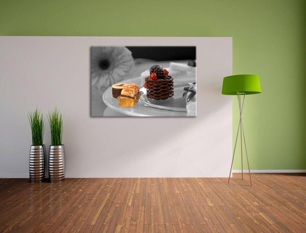 appetitliche süsse Desserts schwarz/weiss auf Leinwand, XXL riesige Bilder fertig gerahmt mit Keilra