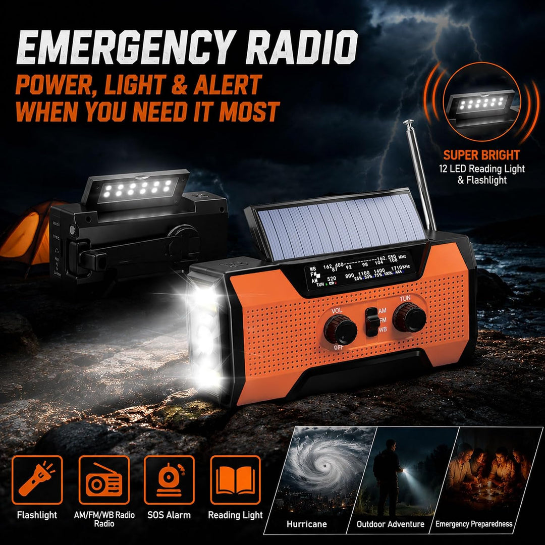 6000mAh-Handkurbel-Notfallradio, AM/FM-Wetterradio, solarbetriebenes | batteriebetriebenes Radiomit