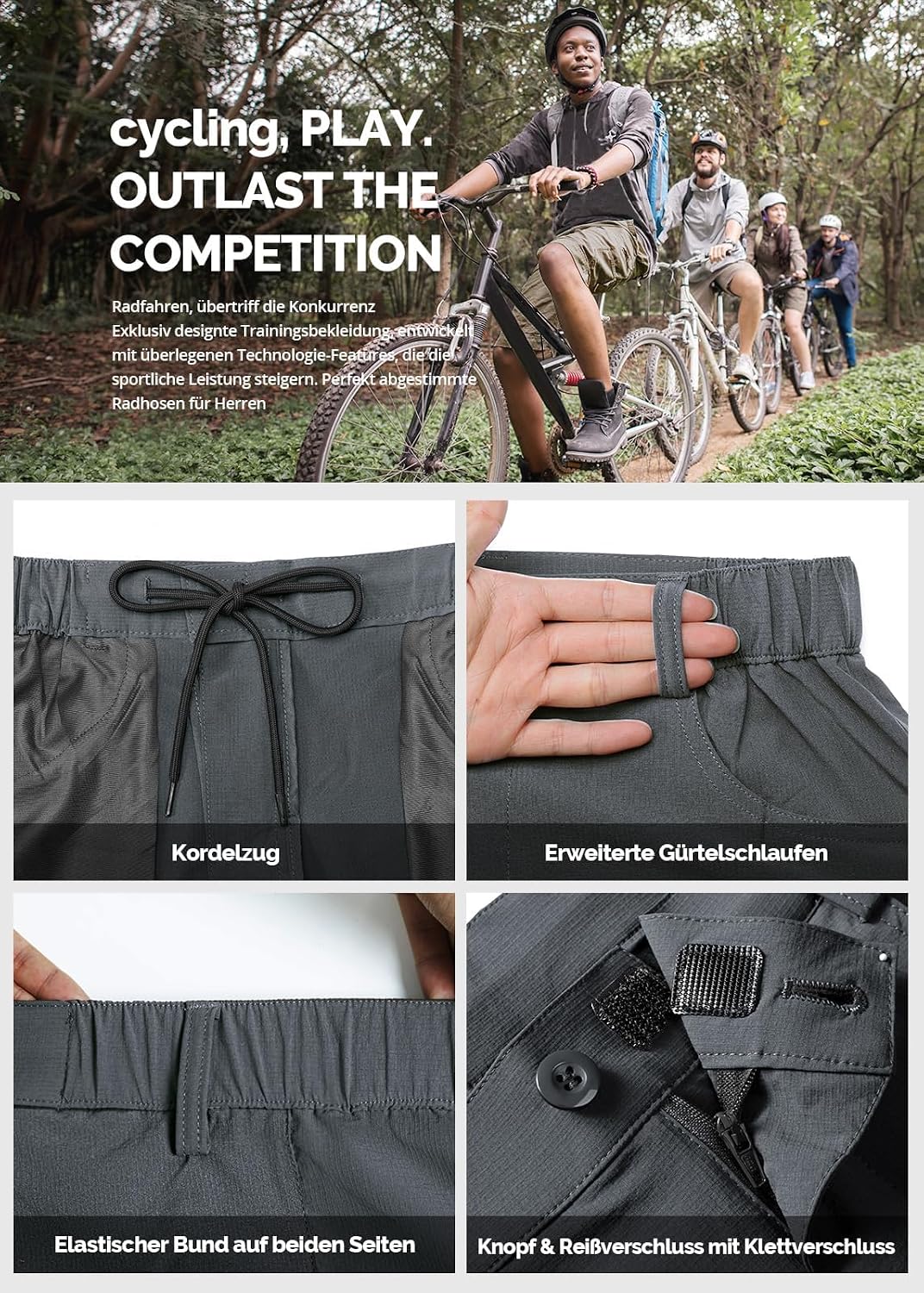 Cycorld Kurze-Hosen-Herren,Wanderhose MTB Hose Herren Kurz Atmungsaktiv Schnelltrocknende Bermuda Ca