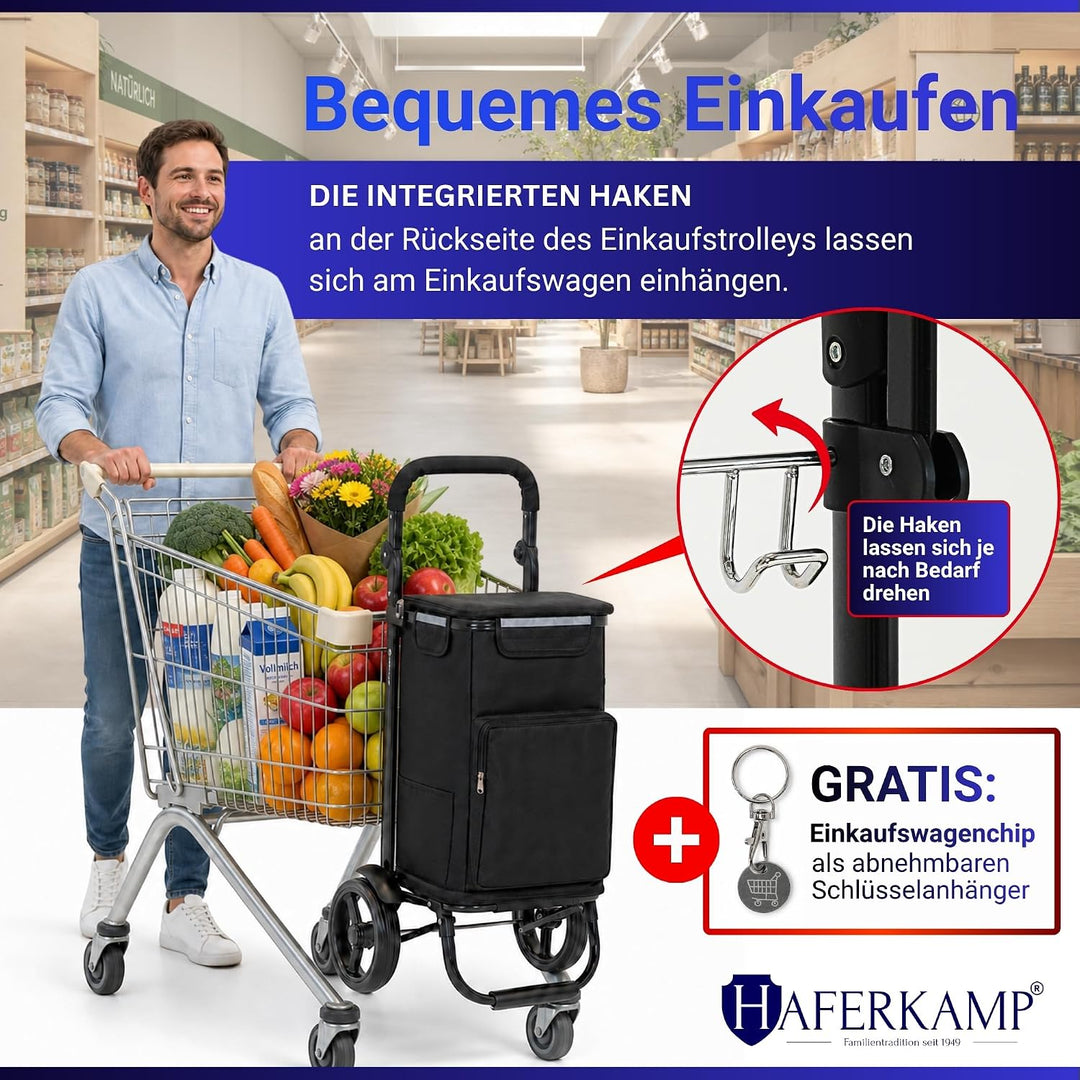 Klappbarer Einkaufstrolley TRAGINO 3-in1 Einkaufswagen, Schwarz Schwarz 65 Liter, Schwarz 65 Liter