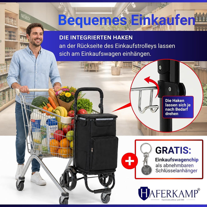 Klappbarer Einkaufstrolley TRAGINO 3-in1 Einkaufswagen, Schwarz Schwarz 65 Liter, Schwarz 65 Liter